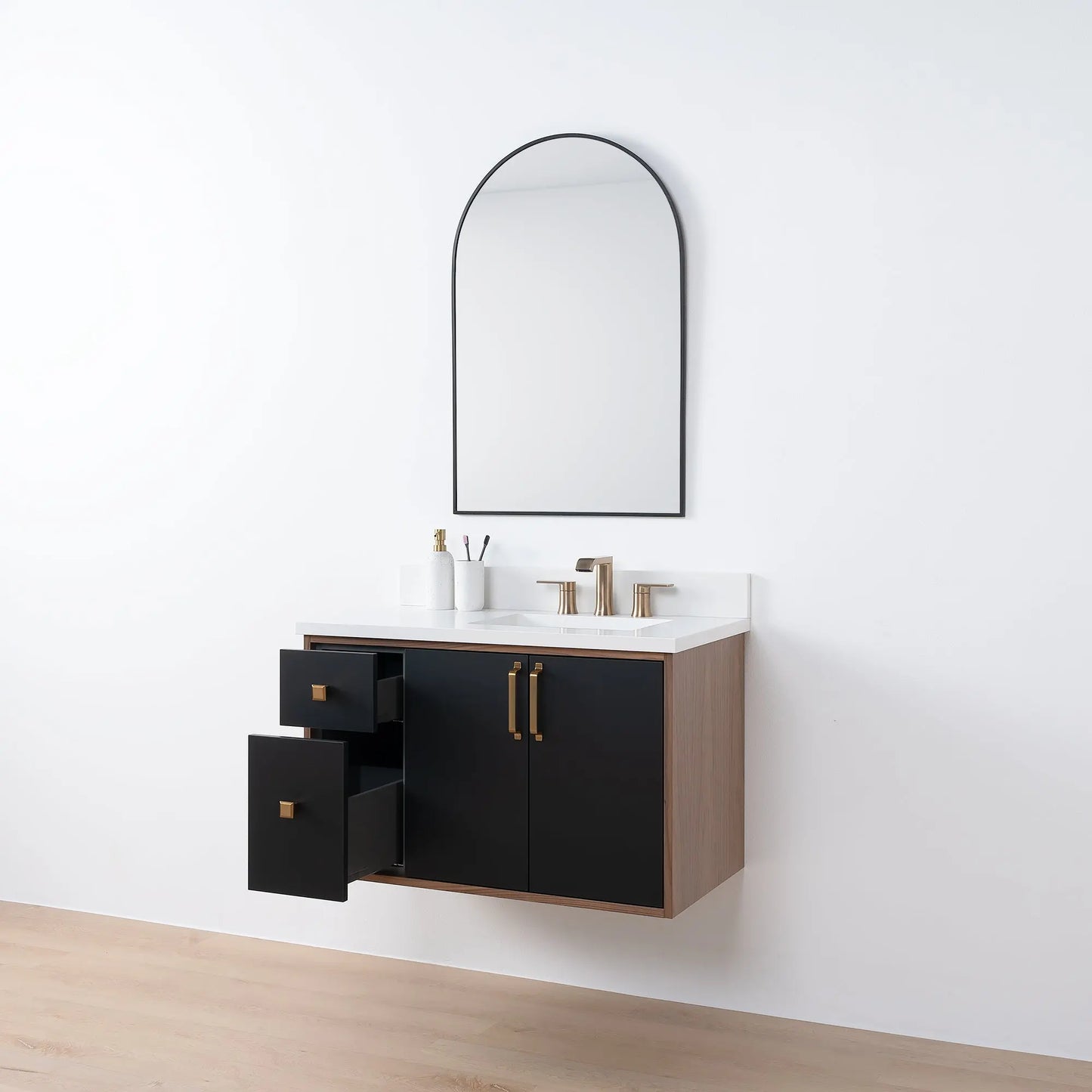Sidney SLIM, 36" Teodor® Modern Wall Mount Matte Black Vanity, Right Sink Teodor Bathroom VanityCanada