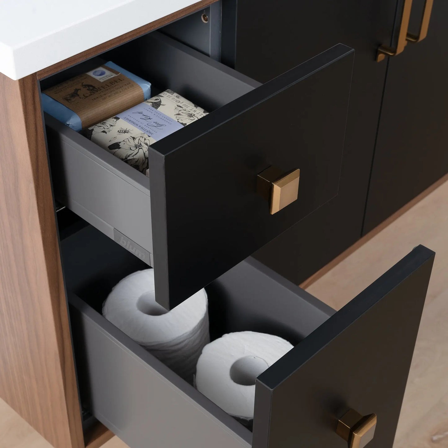 Sidney SLIM, 36" Teodor® Modern Wall Mount Matte Black Vanity, Right Sink Teodor Bathroom VanityCanada