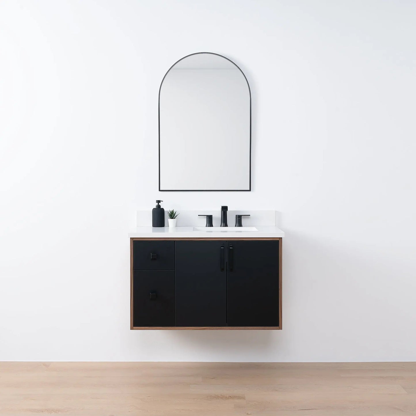 Sidney SLIM, 36" Teodor® Modern Wall Mount Matte Black Vanity, Right Sink Teodor Bathroom VanityCanada