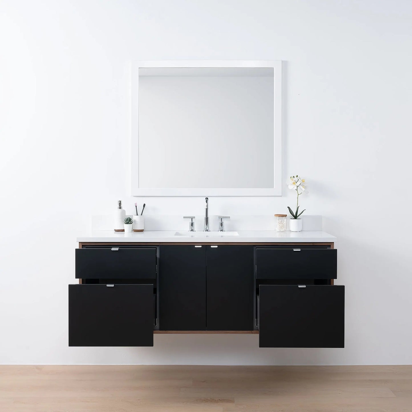 Sidney SLIM, 60" Teodor® Modern Wall Mount Matte Black Vanity Teodor Bathroom VanityCanada