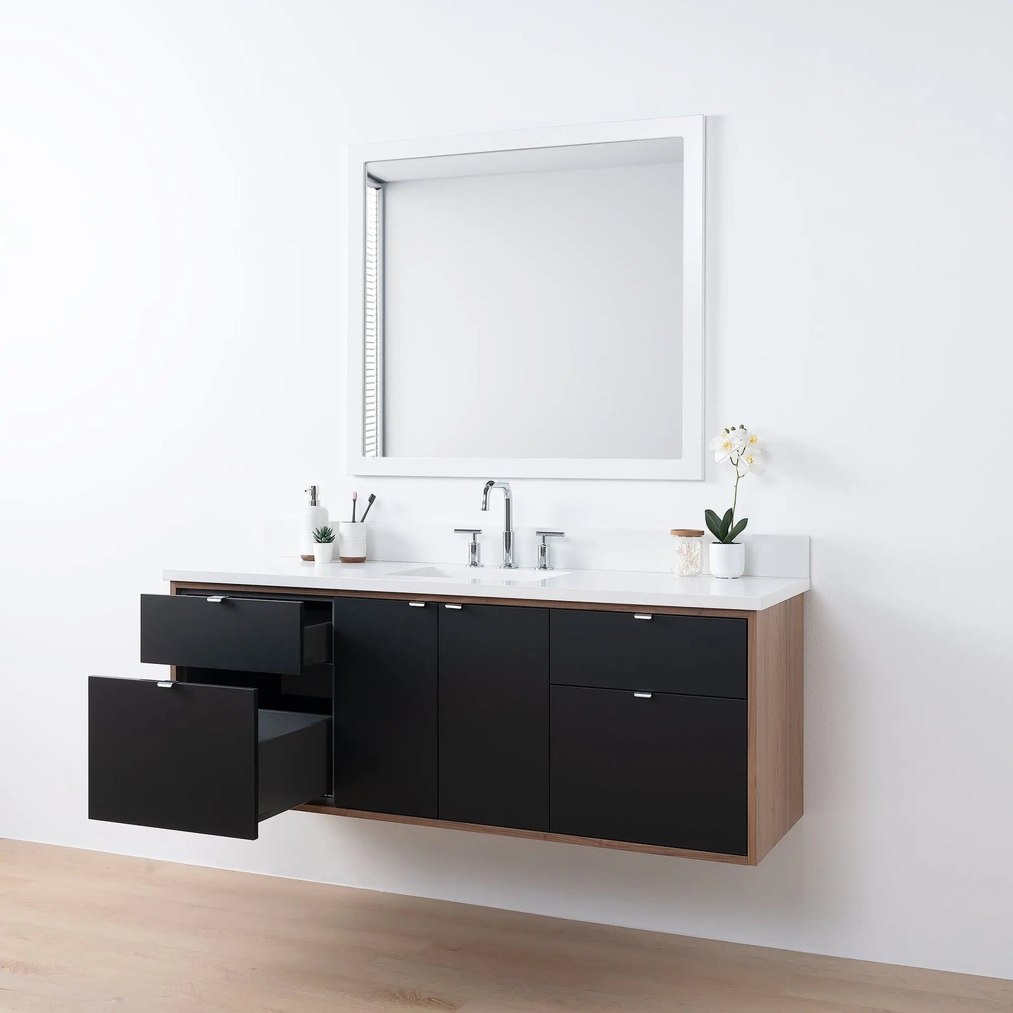 Sidney SLIM, 60" Teodor® Modern Wall Mount Matte Black Vanity Teodor Bathroom VanityCanada