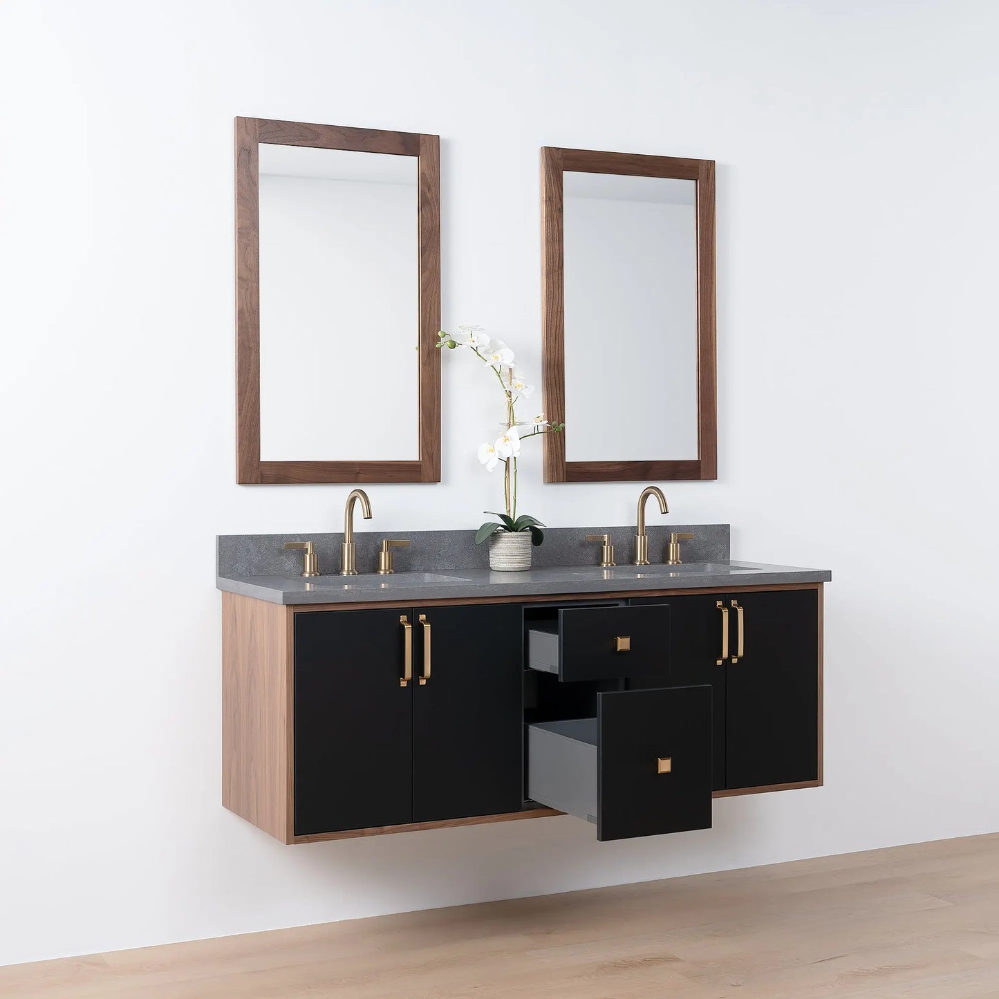 Sidney SLIM, 60" Teodor® Modern Wall Mount Matte Black Vanity, Double Sink Teodor Bathroom VanityCanada