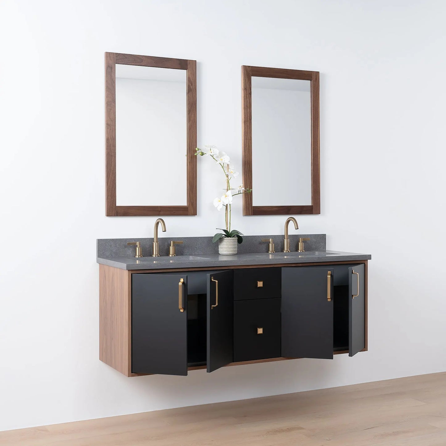 Sidney SLIM, 60" Teodor® Modern Wall Mount Matte Black Vanity, Double Sink Teodor Bathroom VanityCanada