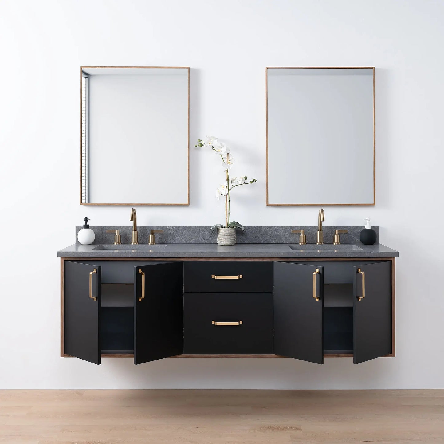 Sidney SLIM, 72" Teodor® Modern Wall Mount Matte Black Vanity, Double Sink Teodor Bathroom VanityCanada