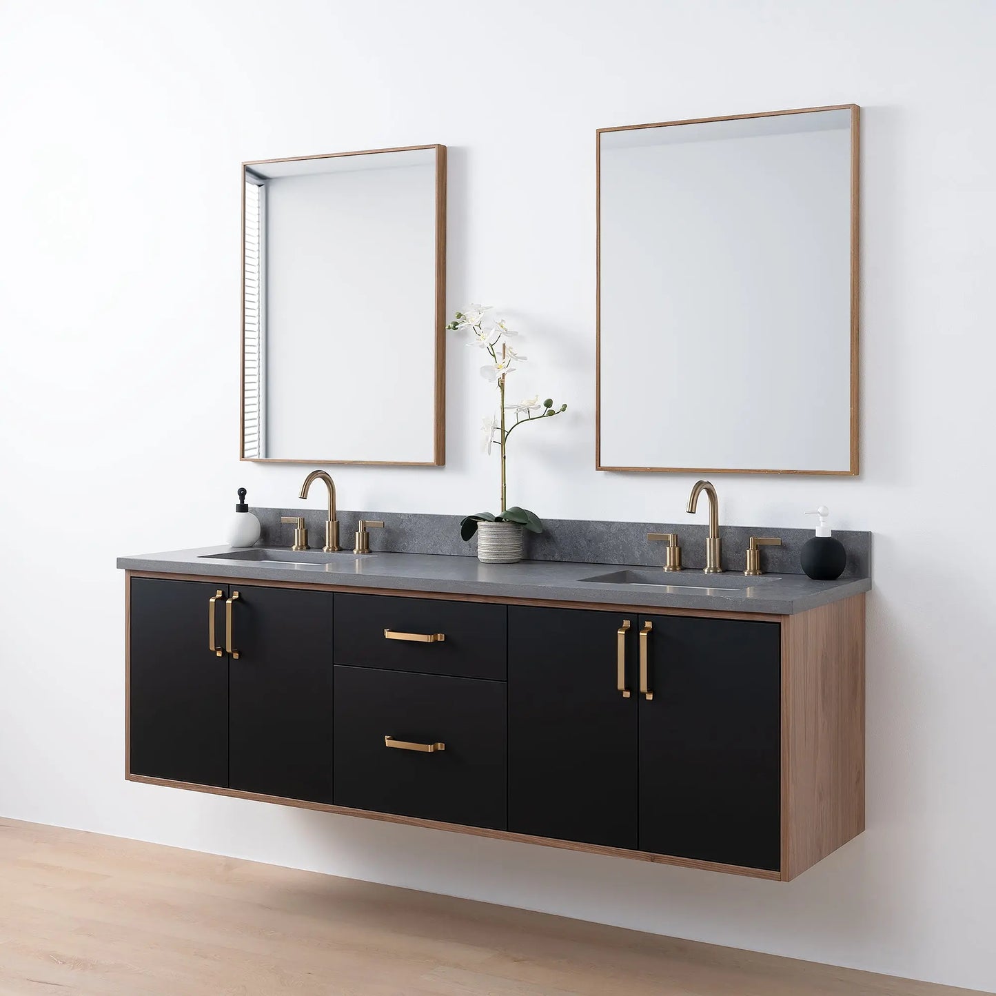 Sidney SLIM, 72" Teodor® Modern Wall Mount Matte Black Vanity, Double Sink Teodor Bathroom VanityCanada