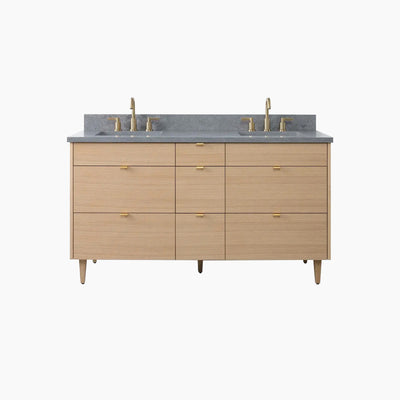 Asher 60" Natural White Oak Bathroom Vanity, Double Sink