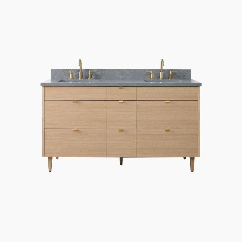 Asher 60" Natural White Oak Bathroom Vanity, Double Sink