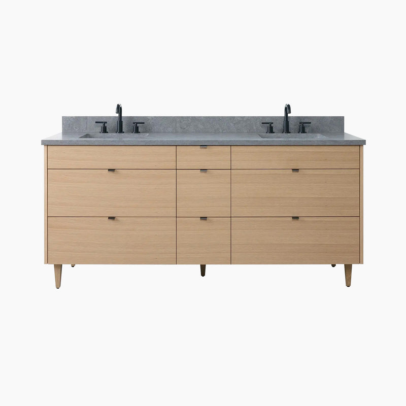 Asher 72" Natural White Oak Bathroom Vanity, Double Sink