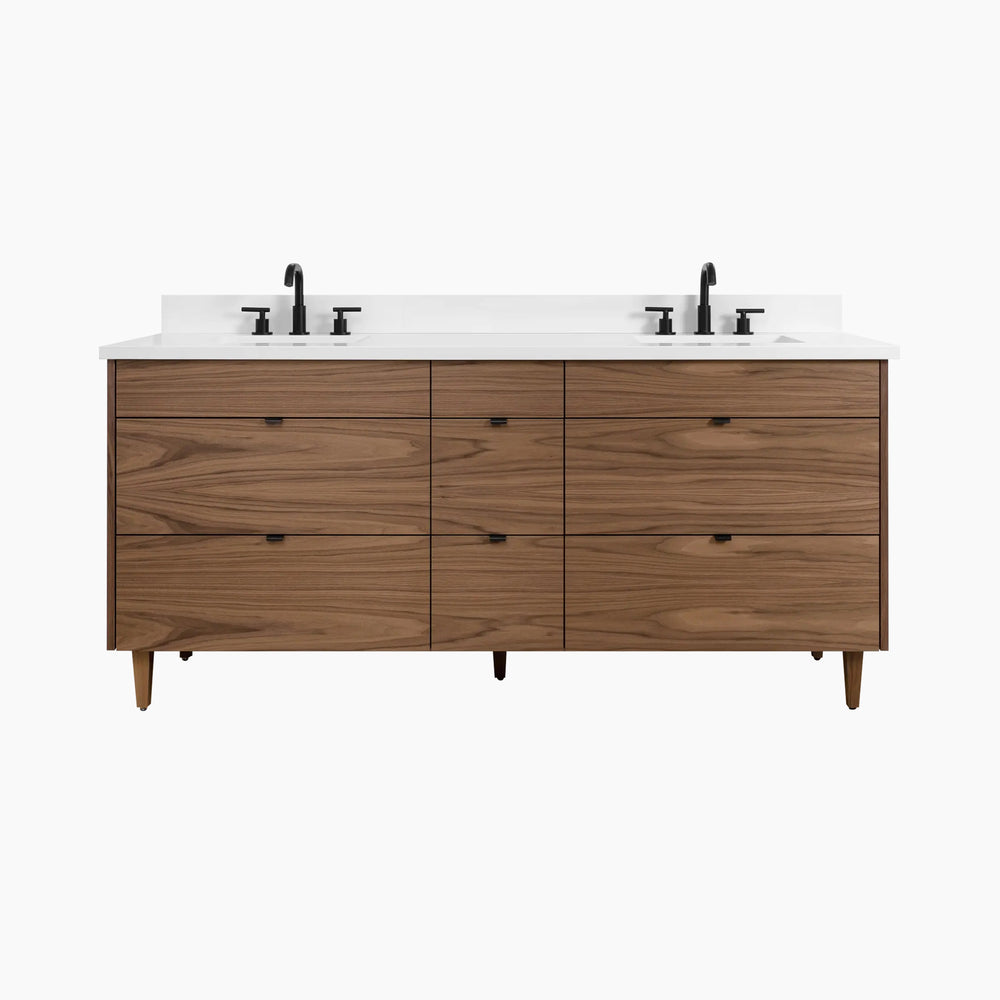 Asher SLIM 72" American Black Walnut Bathroom Vanity, Double Sink