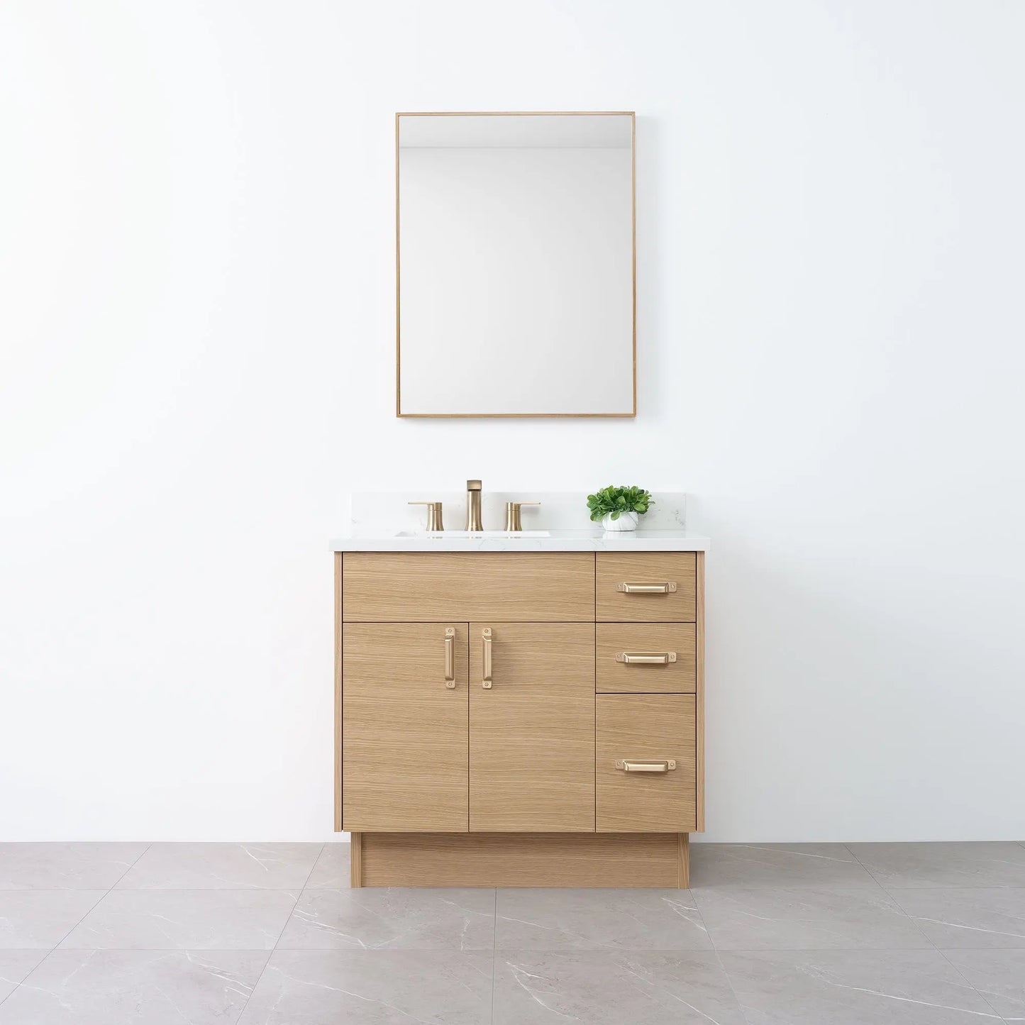 Austin 36" Natural White Oak Bathroom Vanity, Left Sink - Teodor Vanities