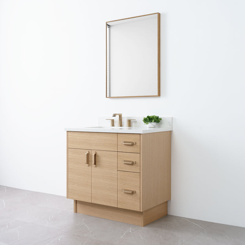 Austin 36", Teodor® Natural White Oak Vanity, Left Sink