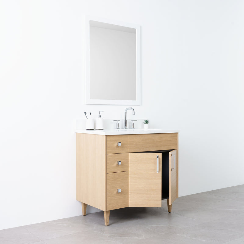 Austin 36" Natural White Oak Bathroom Vanity, Right Sink