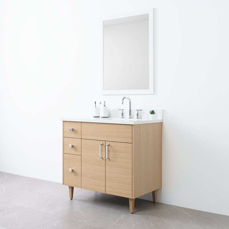 Austin 36" Natural White Oak Bathroom Vanity, Right Sink - Teodor Vanities