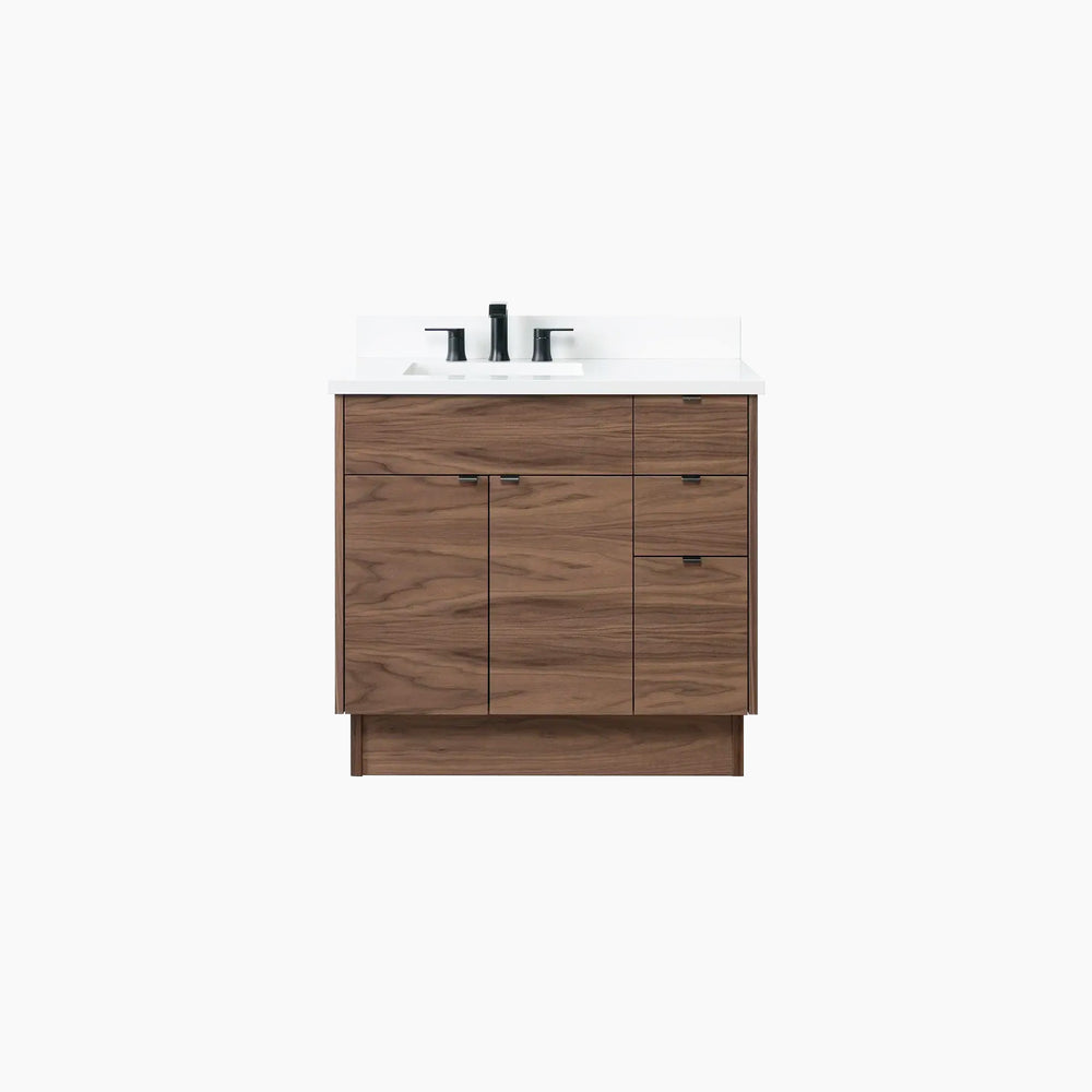 Austin 36" American Black Walnut Bathroom Vanity, Left Sink