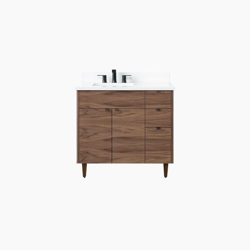 Austin 36" American Black Walnut Bathroom Vanity, Left Sink