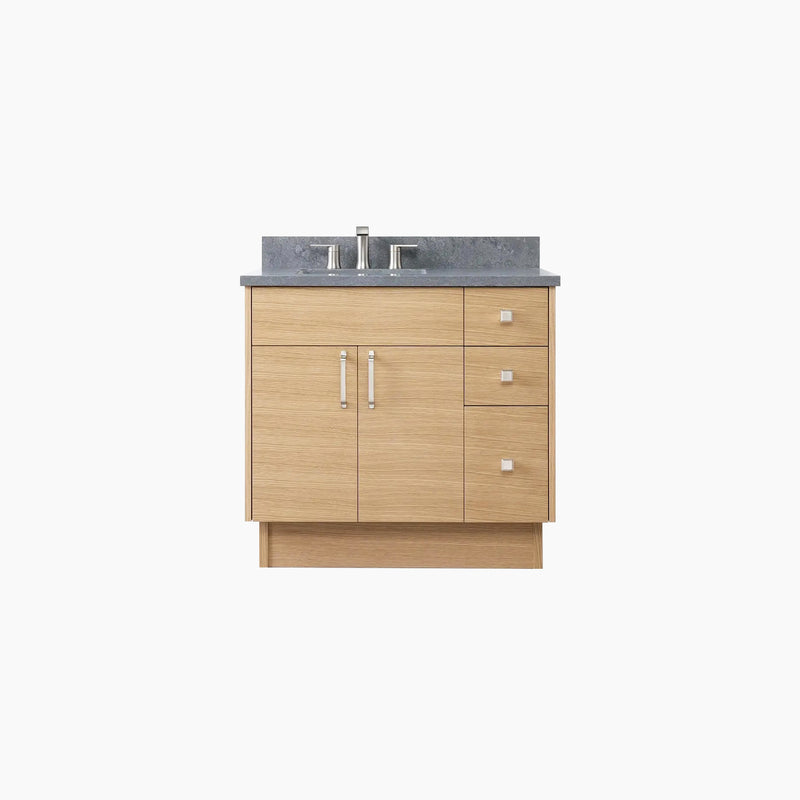 Austin 36" Natural White Oak Bathroom Vanity, Left Sink