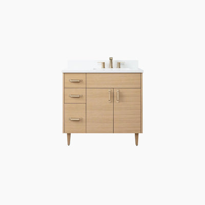 Austin 36" Natural White Oak Bathroom Vanity, Right Sink