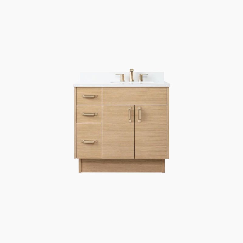 Austin 36" Natural White Oak Bathroom Vanity, Right Sink