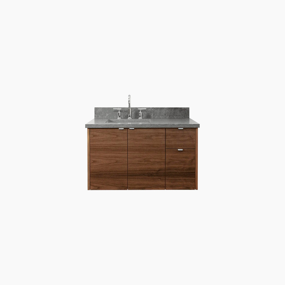 Austin 36" Wall Mount American Black Walnut Bathroom Vanity, Left Sink