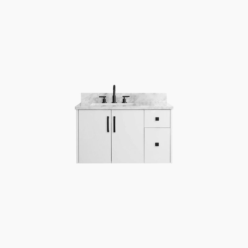 Austin 36" Wall Mount Gloss White Bathroom Vanity, Left Sink