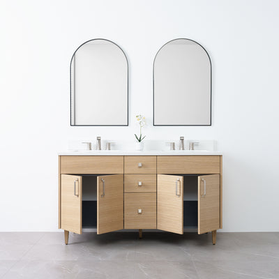 Austin 60" Natural White Oak Bathroom Vanity, Double Sink