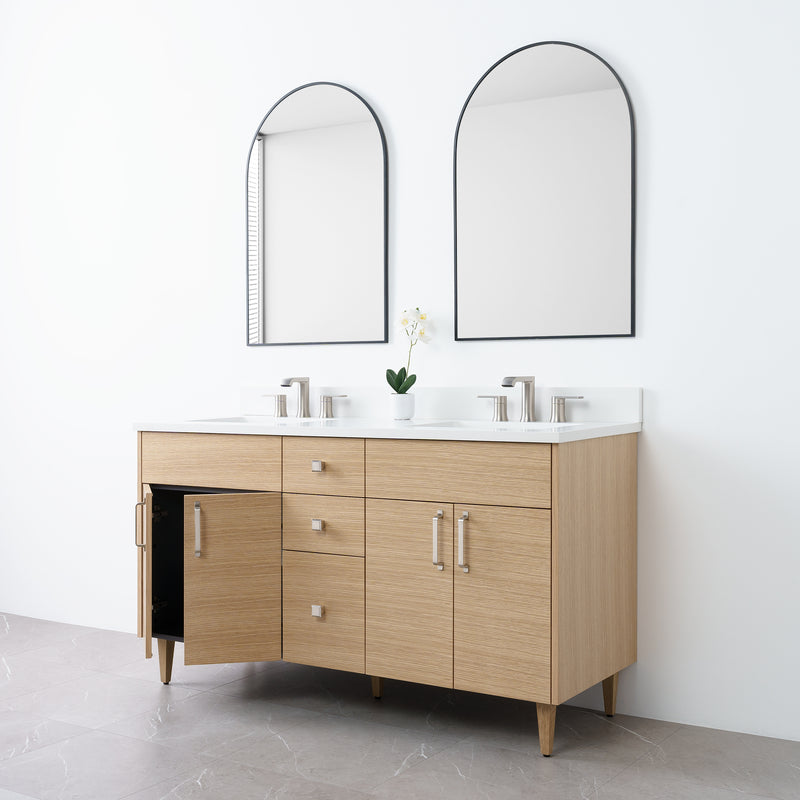 Austin 60" Natural White Oak Bathroom Vanity, Double Sink