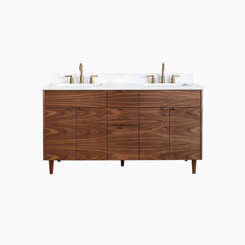 Austin 60" American Black Walnut Bathroom Vanity, Double Sink