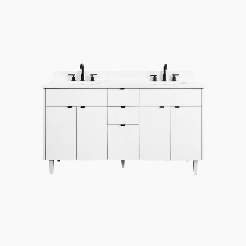 Austin 60" Gloss White Bathroom Vanity, Double Sink