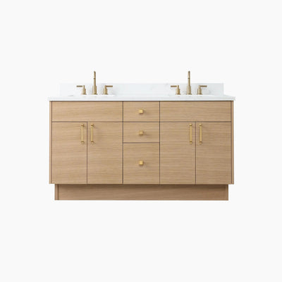 Austin 60" Natural White Oak Bathroom Vanity, Double Sink