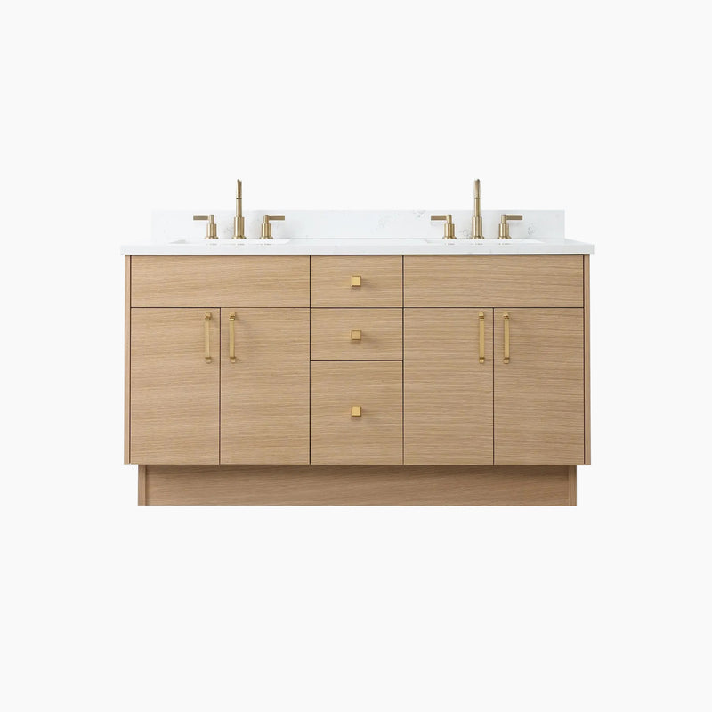 Austin 60" Natural White Oak Bathroom Vanity, Double Sink