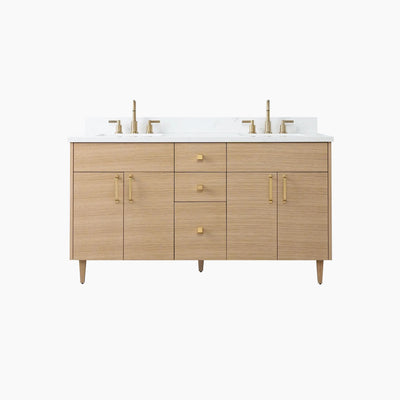 Austin 60" Natural White Oak Bathroom Vanity, Double Sink