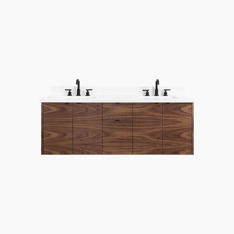 Austin 60" Wall Mount American Black Walnut Bathroom Vanity, Double Sink