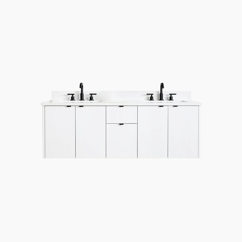 Austin 60" Wall Mount Gloss White Bathroom Vanity, Double Sink