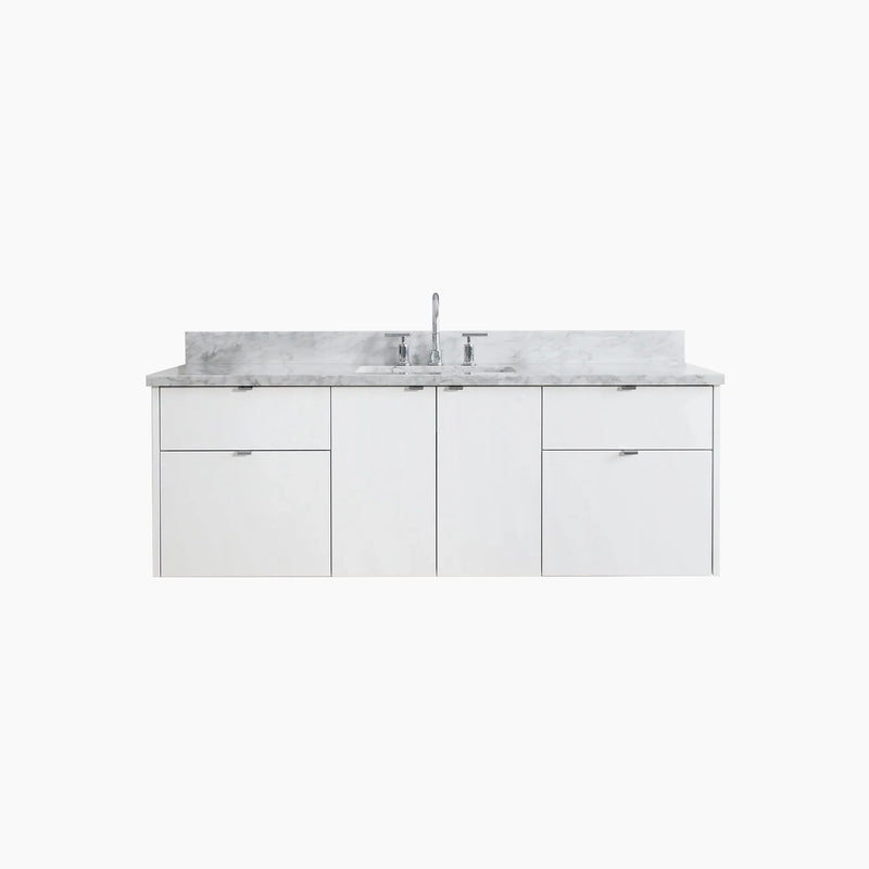 Austin 60" Wall Mount Gloss White Bathroom Vanity