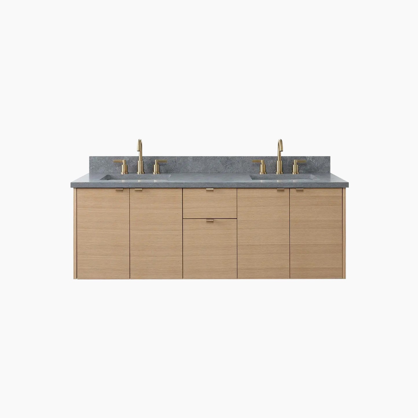 Austin 60" Wall Mount Natural White Oak Bathroom Vanity, Double Sink
