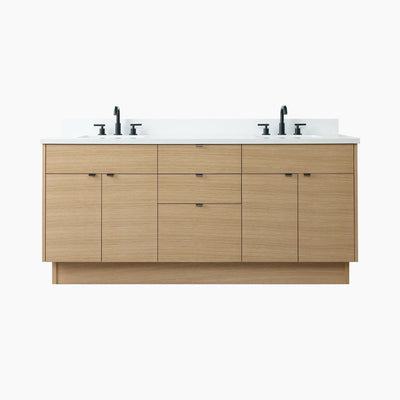 Austin 72" Natural White Oak Bathroom Vanity, Double Sink