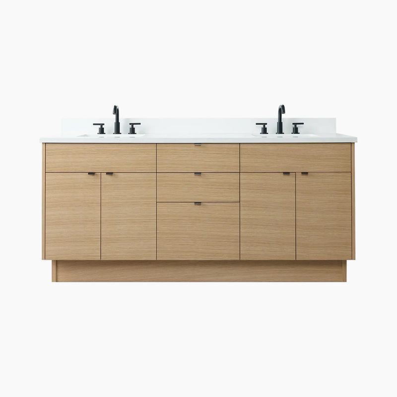 Austin 72" Natural White Oak Bathroom Vanity, Double Sink