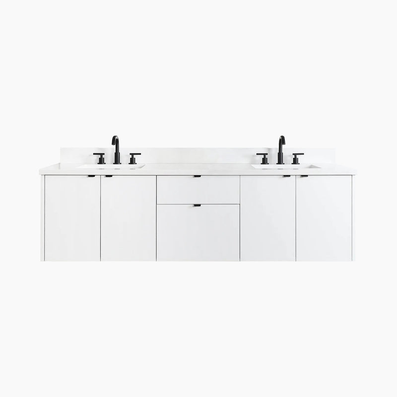 Austin 72" Wall Mount Gloss White Bathroom Vanity, Double Sink