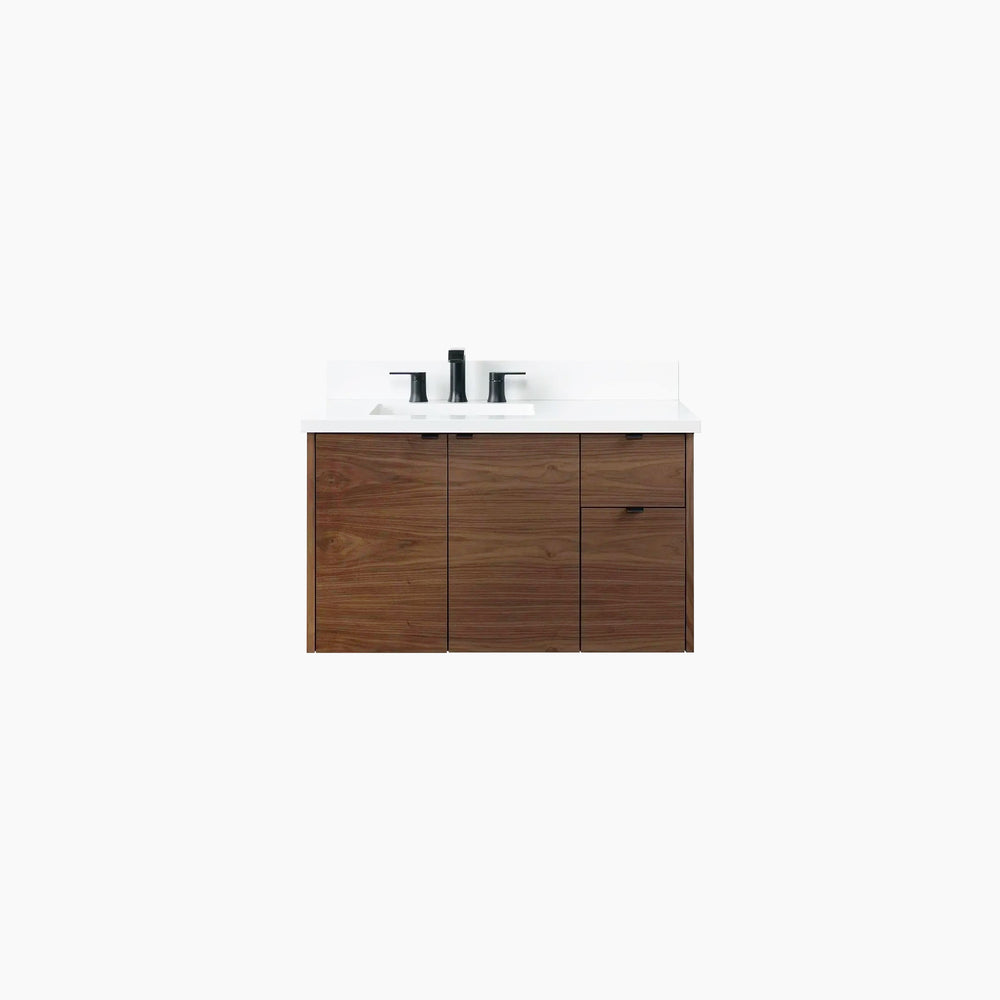 Austin SLIM 36" Wall Mount American Black Walnut Bathroom Vanity, Left Sink