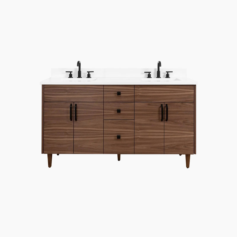 Austin SLIM 60" American Black Walnut Bathroom Vanity, Double Sink