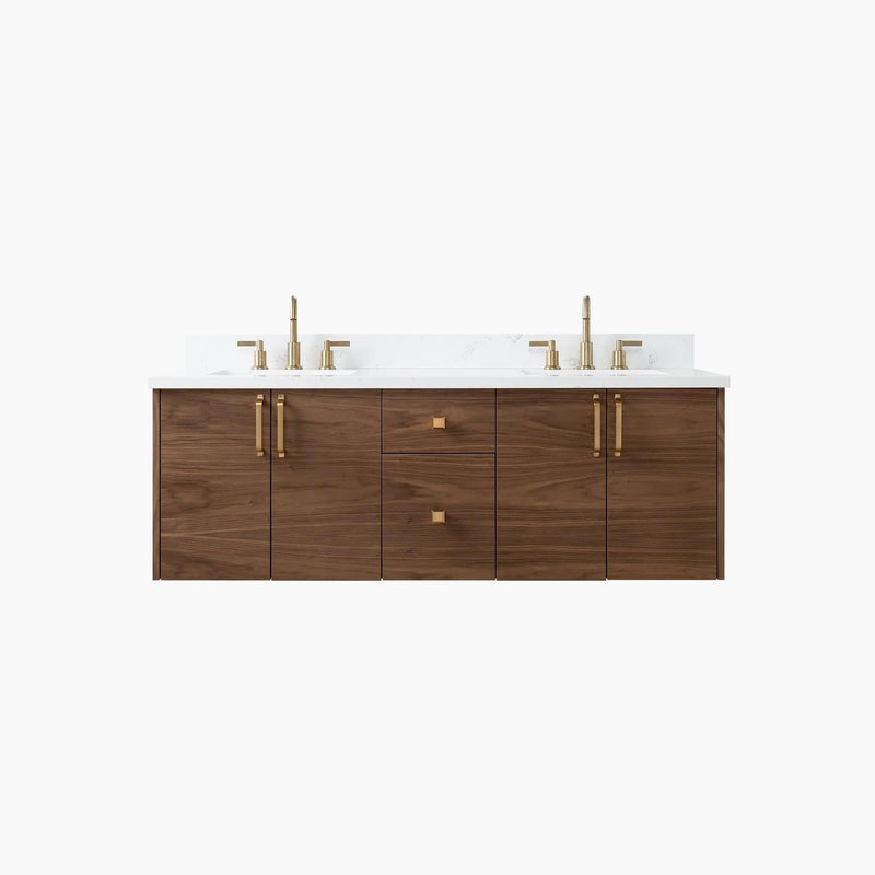 Austin SLIM 60" Wall Mount American Black Walnut Bathroom Vanity, Double Sink