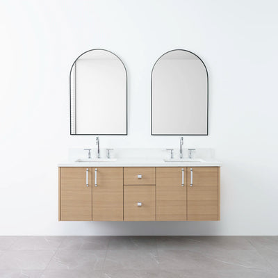 Austin 60", Teodor® Wall Mount Natural White Oak Vanity, Double Sink