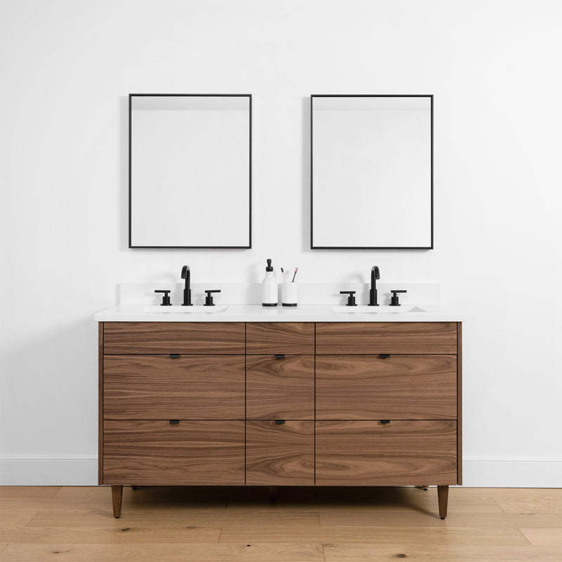Asher SLIM, 60" Teodor® Modern American Black Walnut Vanity, Double Sink