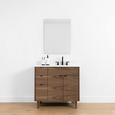 Austin SLIM, 36" Teodor® Modern American Black Walnut Vanity, Left Sink