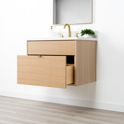 Ashbury 30" Wall Mount Natural White Oak Bathroom Vanity