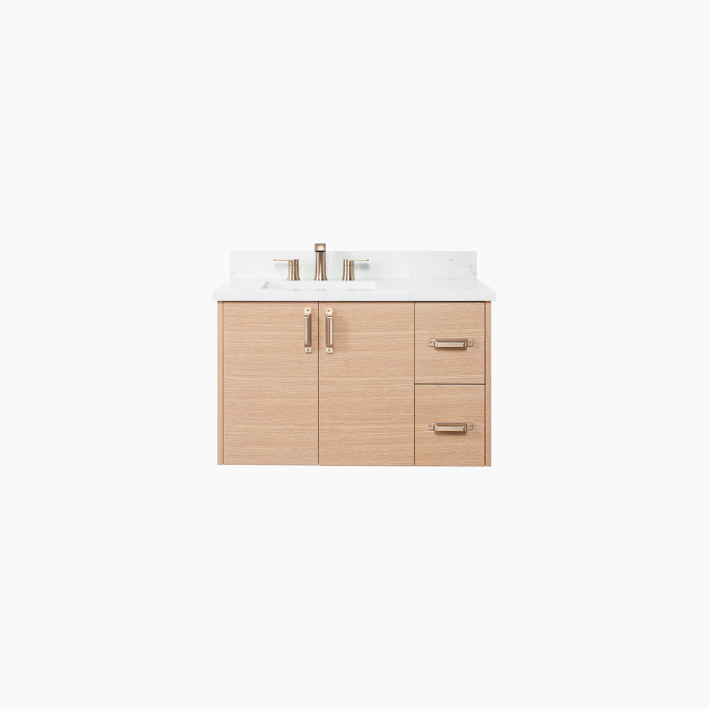 Ashbury 36" Wall Mount Natural White Oak Bathroom Vanity, Left Sink