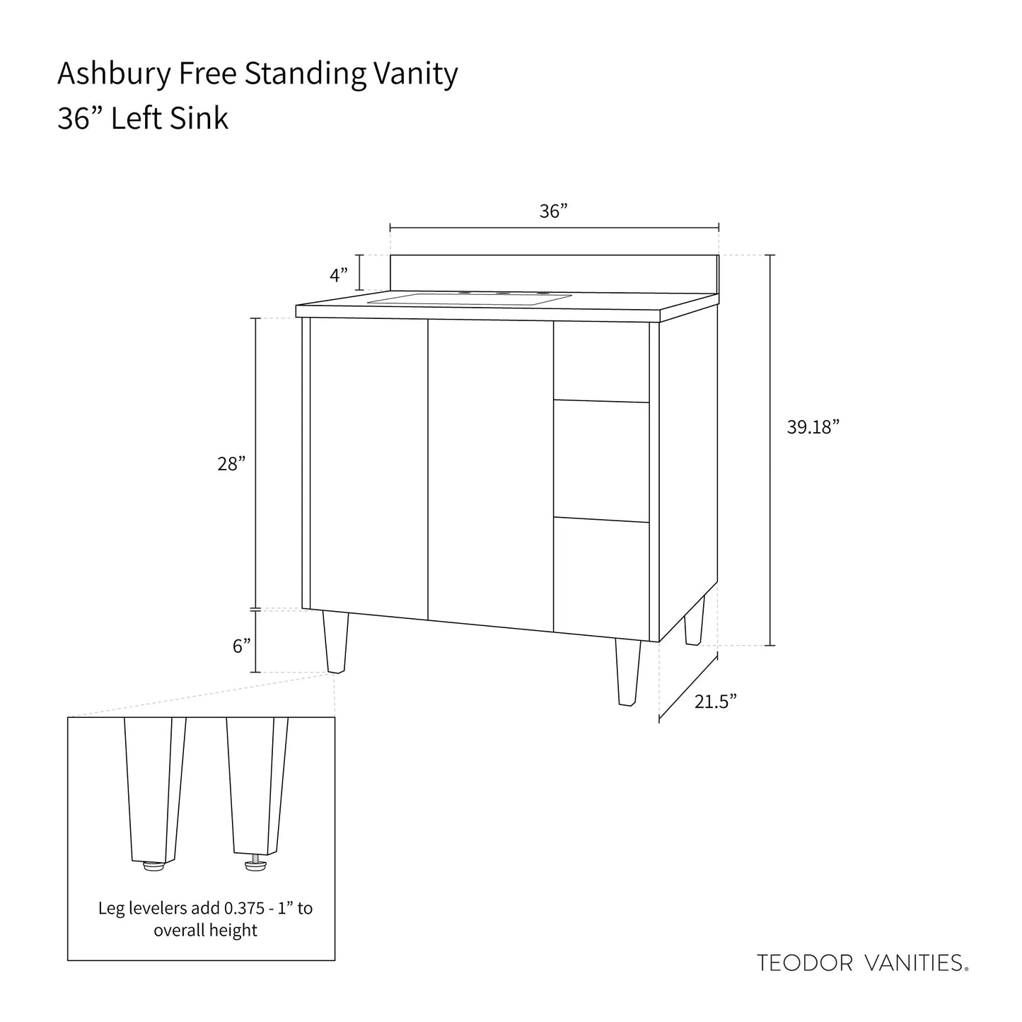 
                  
                    Ashbury SLIM 36" Natural White Oak Bathroom Vanity, Left Sink Teodor Bathroom Vanity Canada
                  
                