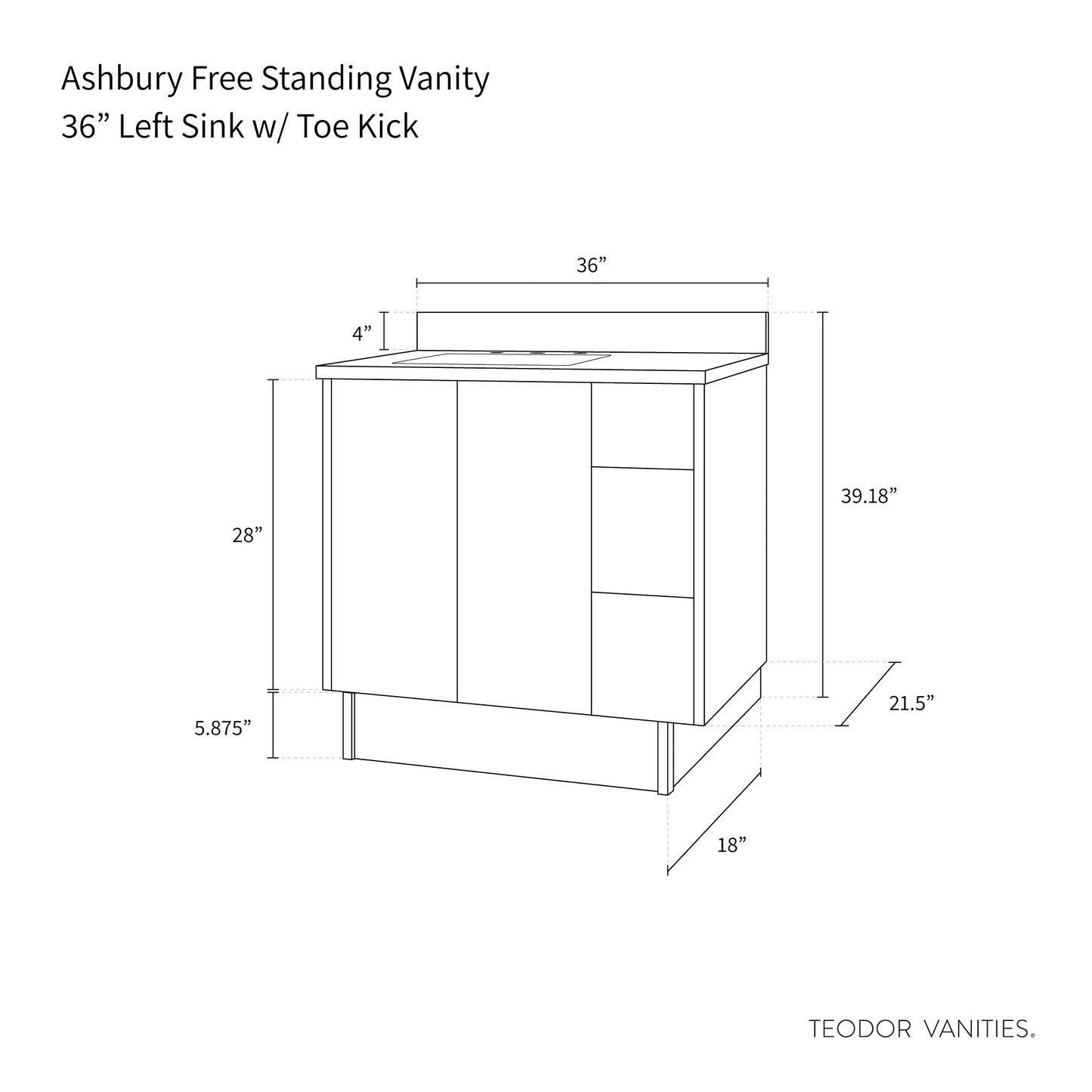 
                  
                    Ashbury SLIM 36" Natural White Oak Bathroom Vanity, Left Sink Teodor Bathroom Vanity Canada
                  
                
