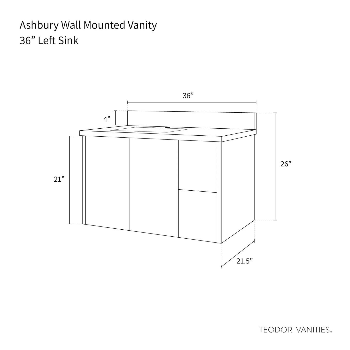 
                  
                    Ashbury SLIM 36" Wall Mount Natural White Oak Bathroom Vanity, Left Sink Teodor Bathroom Vanity Canada
                  
                
