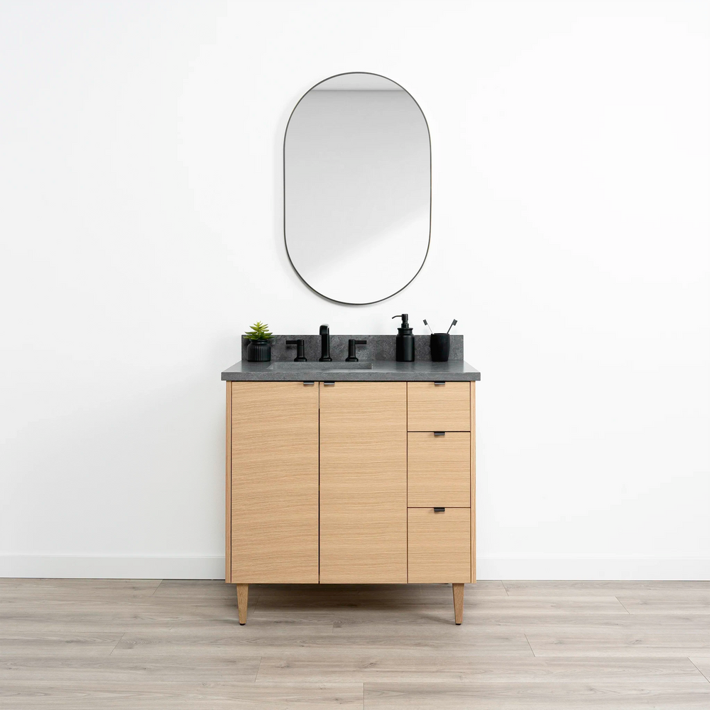 Ashbury 36" Natural White Oak Bathroom Vanity, Left Sink